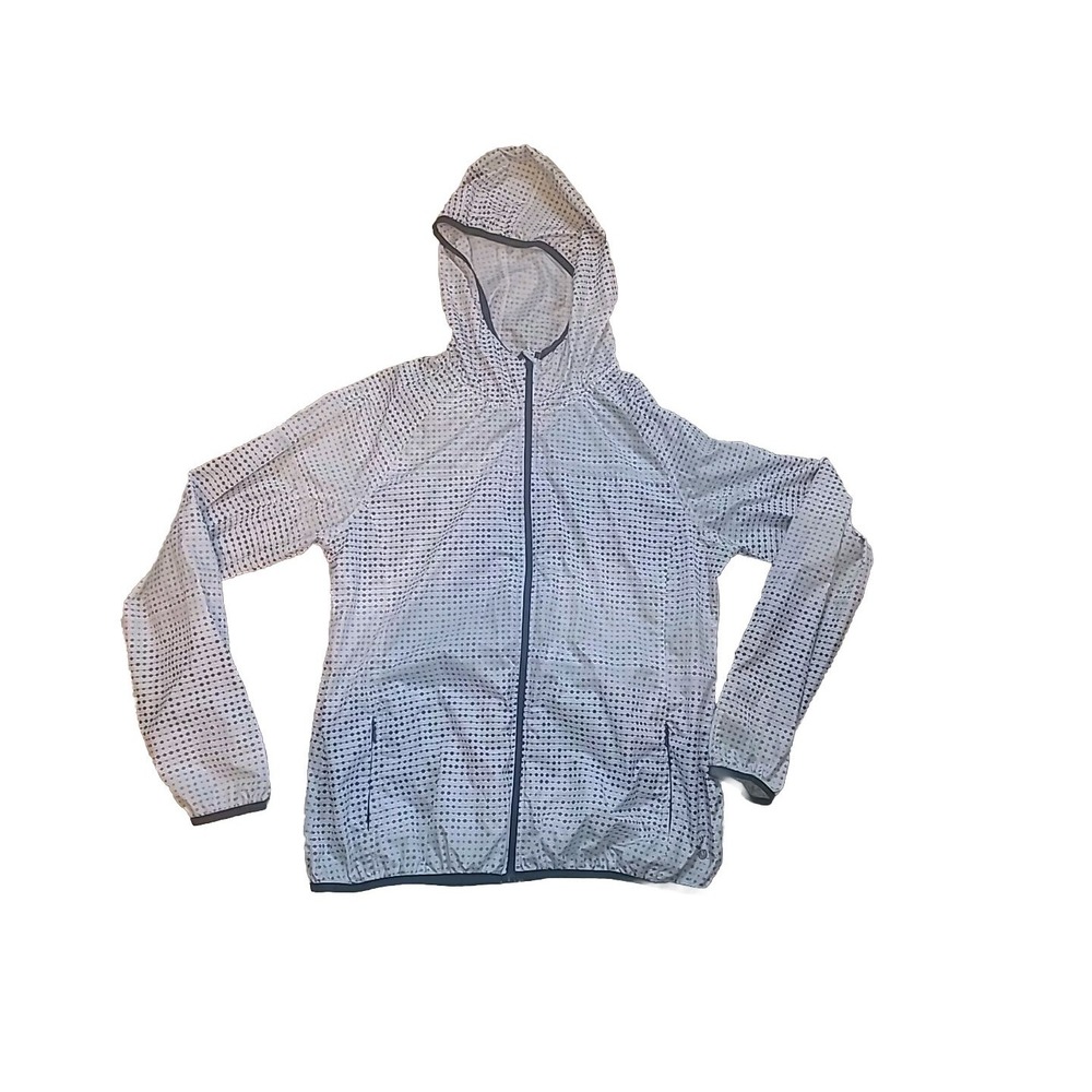 Layers Womens Size L Jacket White Black Dots Hooded Vented Qwick-Dry Full-Zip
